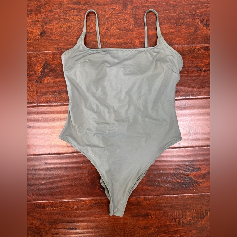 H&M One Piece Swimsuit, Large, Sage Green High cut tie back swimwear
